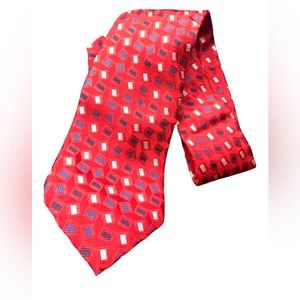 CARVEN PARIS Red Multi Color Tie 100% Silk